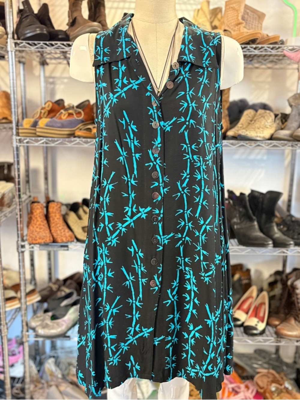 Blue Sky Bamboo Sleeveless Asymmetrical Dress S | Sustainable Boho Lagenlook❤️